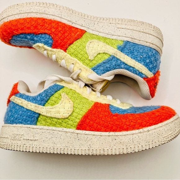 Nike Air Force 1 LV8 NNGS Knitted Hemp Blue Citron Orange multi color youth 1.5 - Picture 1 of 9